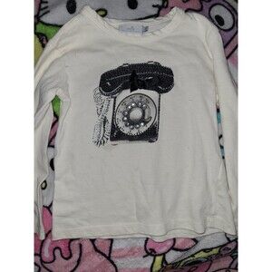 Epk France Rotary Phone Sequins Kids Longsleeve White Size 4 Shirt